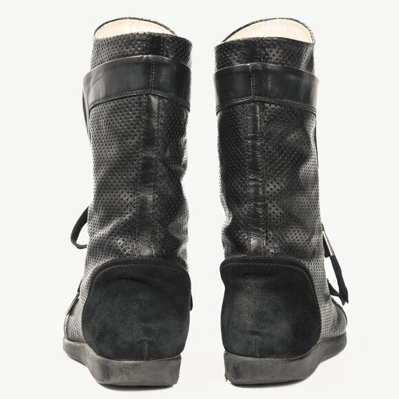 Chanel Black Perforated Leather Sneaker Boots - Picture 3 of 12